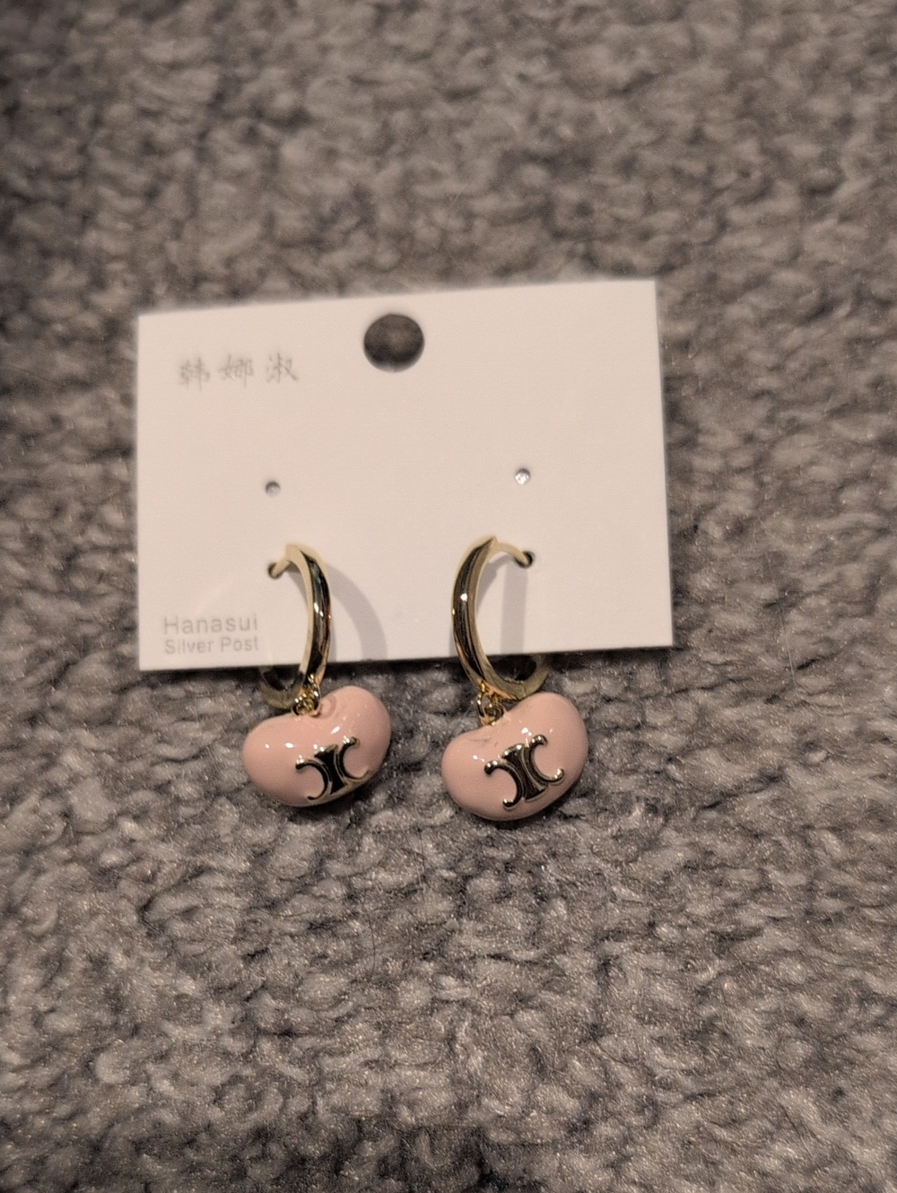 NEW! Gold Stainless Steel Women's Pink Heart Hoop Earrings